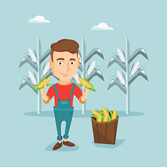Image showing Farmer collecting corn vector illustration.