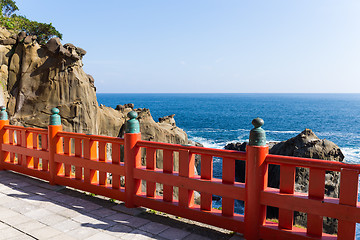 Image showing Aoshima Shrine and coastline in Japan