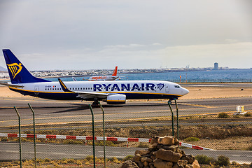 Image showing ARECIFE, SPAIN - APRIL, 15 2017: Boeing 737-800 of RYANAIR with 