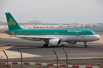 Image showing ARECIFE, SPAIN - APRIL, 15 2017: AirBus A320 of Aer Lingus at La