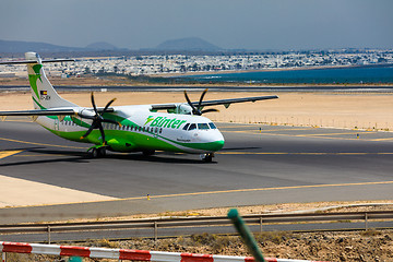 Image showing ARECIFE, SPAIN - APRIL, 16 2017: ATR 72 of Binter with the regis