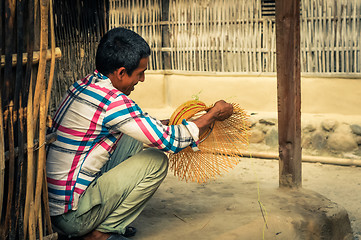 Image showing Weaving man in Nepal