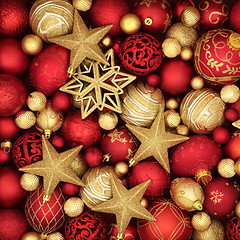 Image showing Gold and Red Bauble Decorations