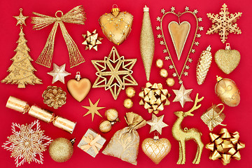 Image showing Gold Christmas Bauble Decorations