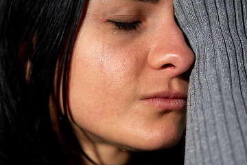 Image showing close up of unhappy crying woman