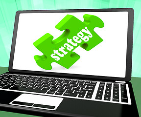 Image showing Strategy On Laptop Showing Online Solutions