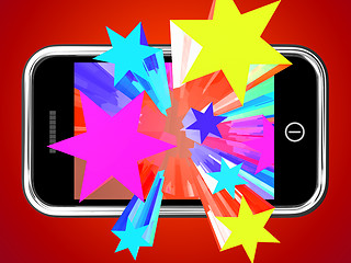 Image showing Colorful Stars Bursting From Mobile Phone