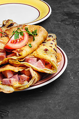 Image showing Pancakes with meat to pancake week