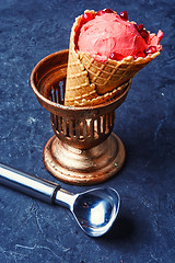 Image showing ice cream in waffle cup