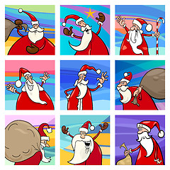 Image showing Christmas cartoon Santa cards set