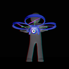 Image showing 3d man with drone, quadrocopter, with photo camera. 3d render. 3