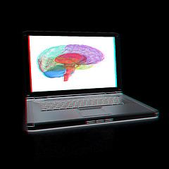 Image showing creative three-dimensional model of  human brain scan on a digit