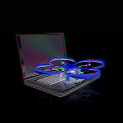 Image showing Drone and laptop. 3D render. Anaglyph. View with red/cyan glasse