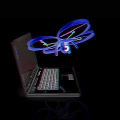 Image showing Drone and laptop. 3D render. Anaglyph. View with red/cyan glasse