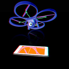 Image showing Drone with tablet pc. Anaglyph. View with red/cyan glasses to se