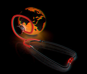 Image showing stethoscope and globe.3d illustration. Anaglyph. View with red/c