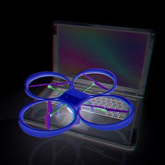 Image showing Drone and laptop. 3D render. Anaglyph. View with red/cyan glasse