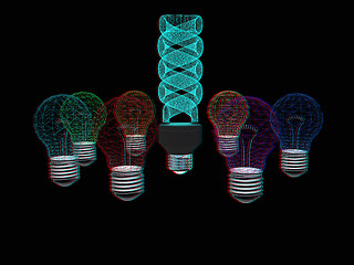 Image showing energy-saving lamps. 3D illustration. Anaglyph. View with red/cy