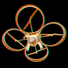 Image showing Drone, quadrocopter, with photo camera flying. 3d render. Anagly