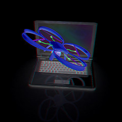Image showing Drone and laptop. 3D render. Anaglyph. View with red/cyan glasse