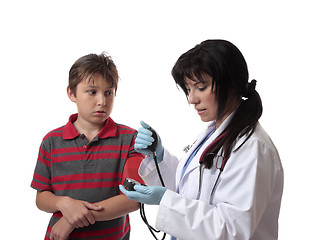 Image showing Doctor taking blood pressure