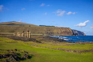 Image showing Moais statues, ahu Tongariki, easter island