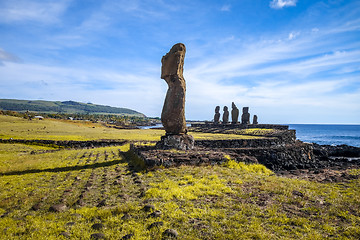 Image showing Moais statues, ahu tahai, easter island