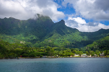 Image showing Moorea island harbor and pacific ocean lagoon landscape