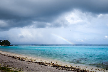 Image showing Rainbow on Temae Beach lagoon in Moorea island