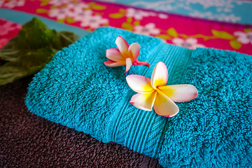 Image showing White tiare flowers on a towel