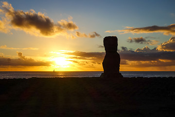 Image showing Moai statue ahu akapu at sunset, easter island