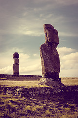 Image showing Moais statues, ahu vai ure, easter island