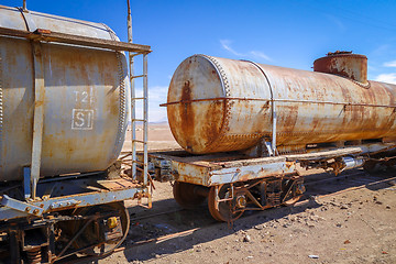 Image showing Old train station in Bolivia desert