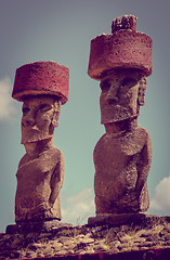 Image showing Moais statues site ahu Nao Nao on anakena beach, easter island