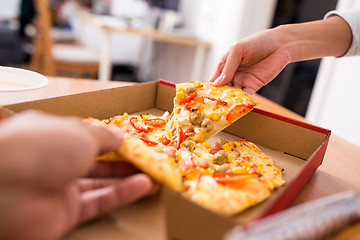 Image showing Sharing pizza at home