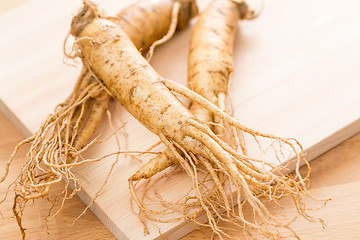 Image showing Korean Fresh ginseng over wooden background