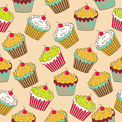 Image showing sweet seamless pattern with cupcakes