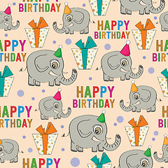 Image showing birthday seamless pattern with elephants and gifts