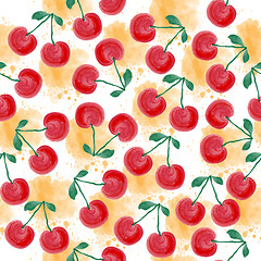 Image showing Fresh watercolor summer pattern  with cherries