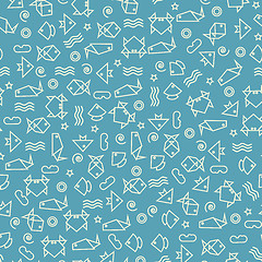 Image showing Doodle style seamless pattern with fish and other nature element