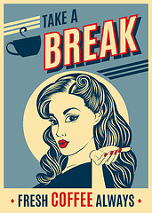 Image showing advertising coffee retro poster with pop art woman