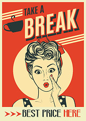 Image showing advertising coffee retro poster with pop art woman