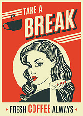 Image showing advertising coffee retro poster with pop art woman