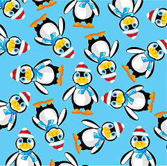 Image showing Penguins on turn blue background