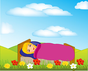 Image showing Girl sleeps on nature