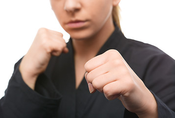 Image showing Young woman is ready to fight