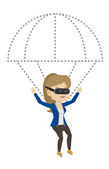 Image showing Happy woman in vr headset flying with parachute.