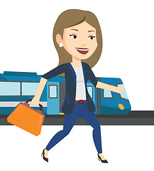 Image showing Businesswoman at train station vector illustration