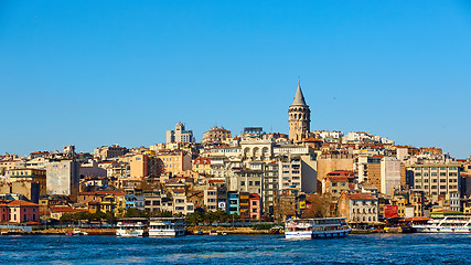 Image showing Beyoglu district historic architecture and Galata tower medieval landmark in Istanbul, Turkey