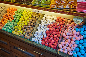 Image showing Traditional turkish delights sweets at the Grand Bazaar in Istanbul, Turkey.